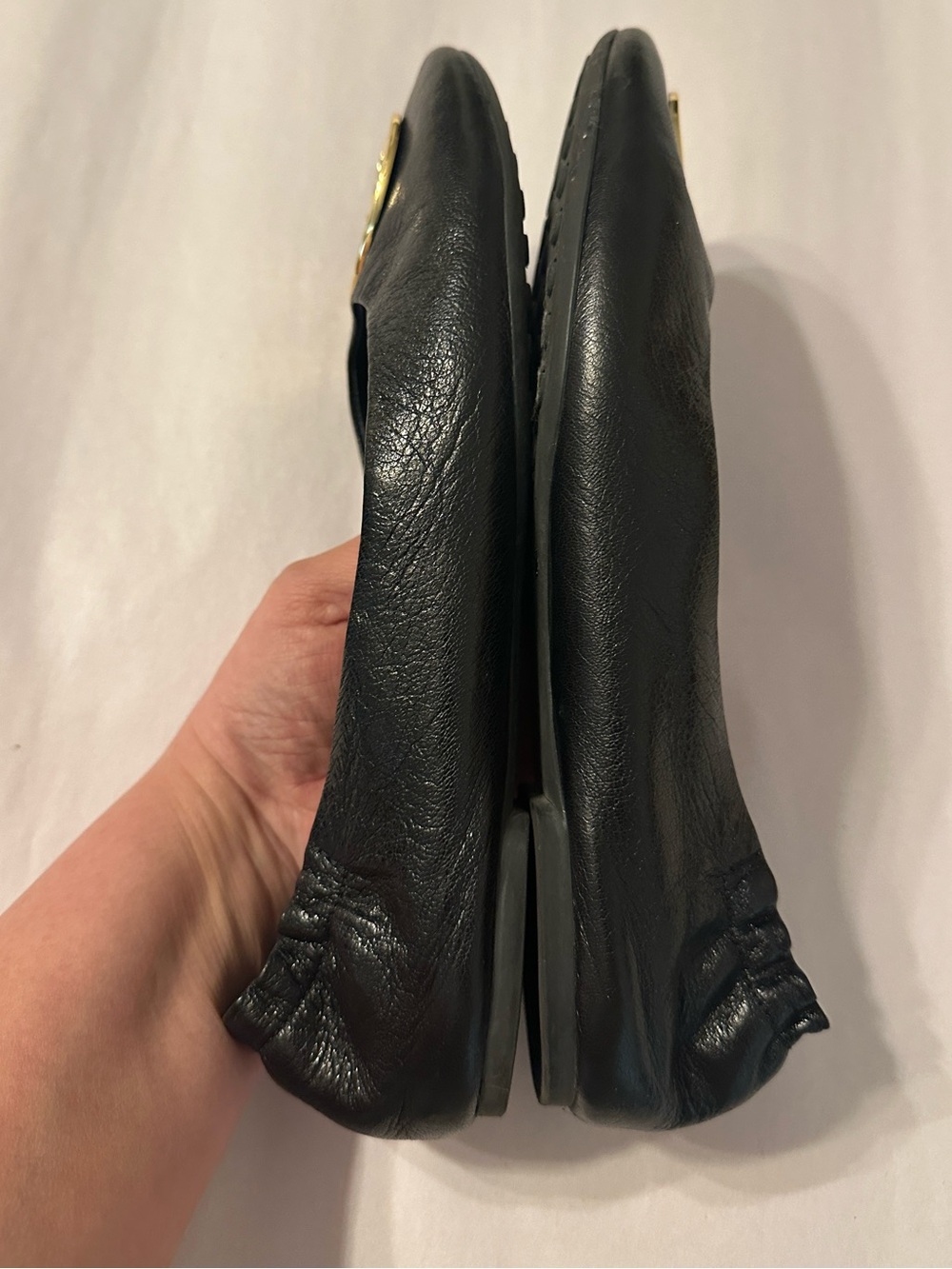 Tory Burch Claire Black Leather Women’s Ballet Flats with Gold Accent - Size 8 - Picture 4 of 11